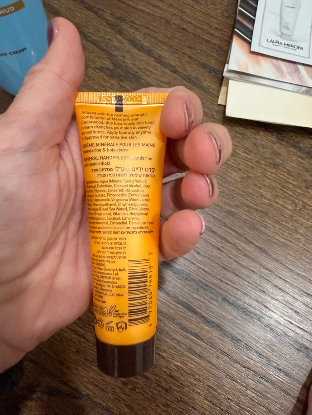 AHAVA Mandarin & Cedar wood Hand Cream, Dead Sea Mud Body Cream and samples